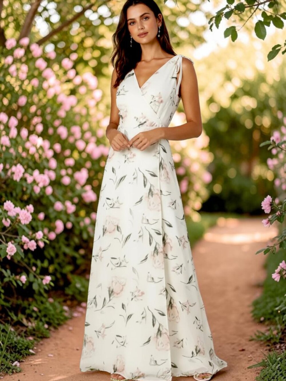 Lulus Romantic Possibilities Floral Maxi Dress Off White S NWT
